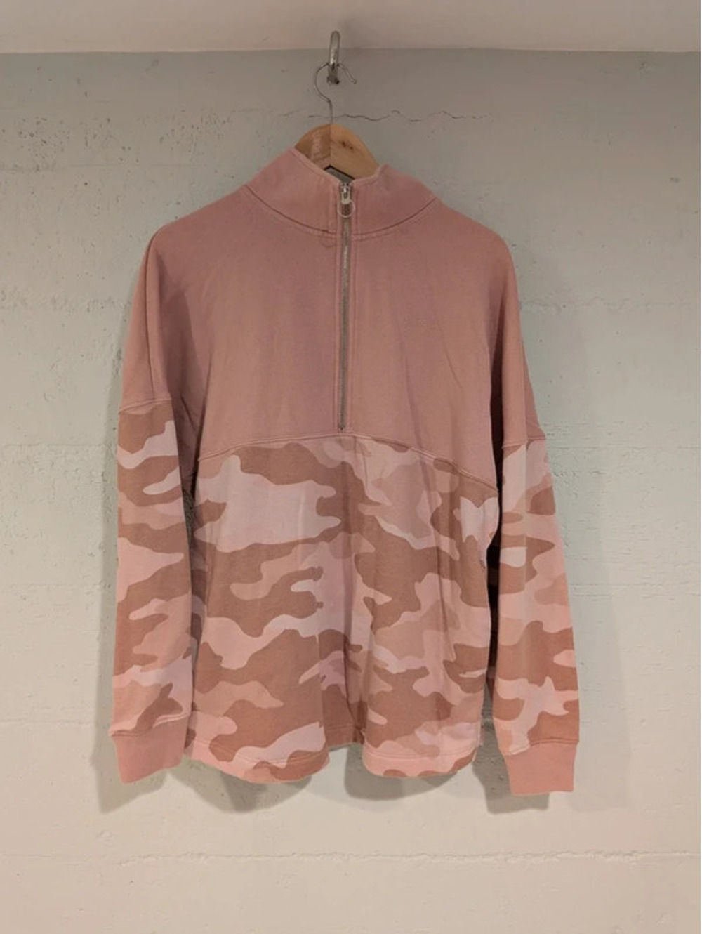 PINK Victoria's Secret Half Zip Pullover Camo Colorblock Embroidered Logo Y2K S
